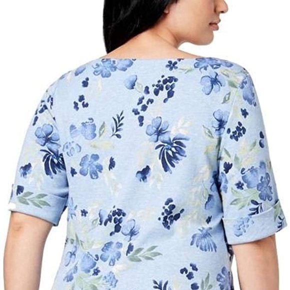 🛑MUST GO🛑 Karen Scott Cotton Boatneck Floral T-shirt Dress Small Comfy - Picture 5 of 14